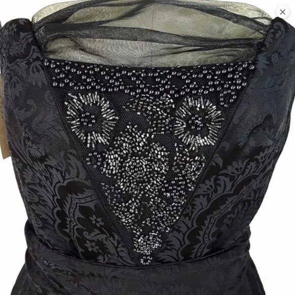 NEW TIBI Black Strapless Cocktail Dress 6 Womens Beaded Witchy Goth Tea Party - Picture 4 of 13